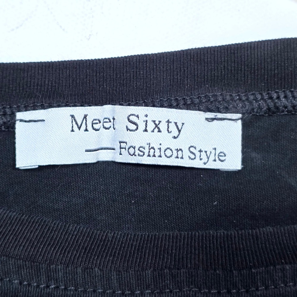 Meet Sixty Graphic Tee Women Medium Black Pop Art Fashion Style Short Sleeve Top - Picture 5 of 5